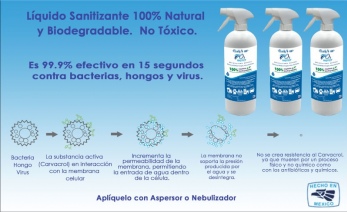 Caja con 3 Botellas de 1 Litro con Sanitizante de Origen Natural y Biodegradable, No Tóxico.