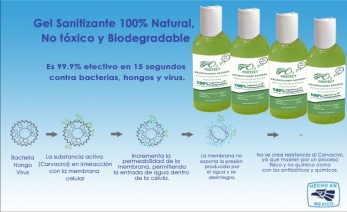 Caja con 4 botellas de Gel Sanitizante 125 ml de Origen Natural y Biodegradable. No Tóxico.