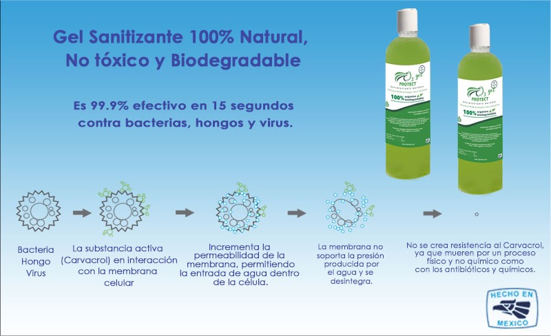 Caja con 2 botellas de Gel Sanitizante 1 Litro de Origen Natural y Biodegradable. No Tóxico.